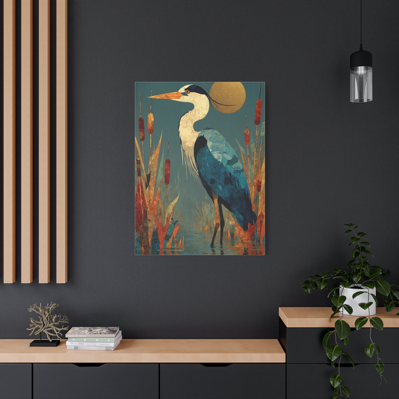 Modernist Heron Marsh Composition Wall Art & Canvas Print