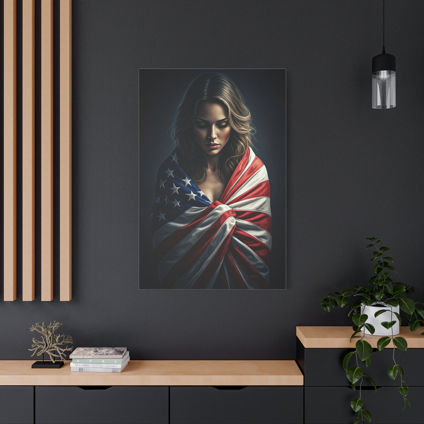 Woman Draped in American Flag Reflection Wall Art & Canvas Prints