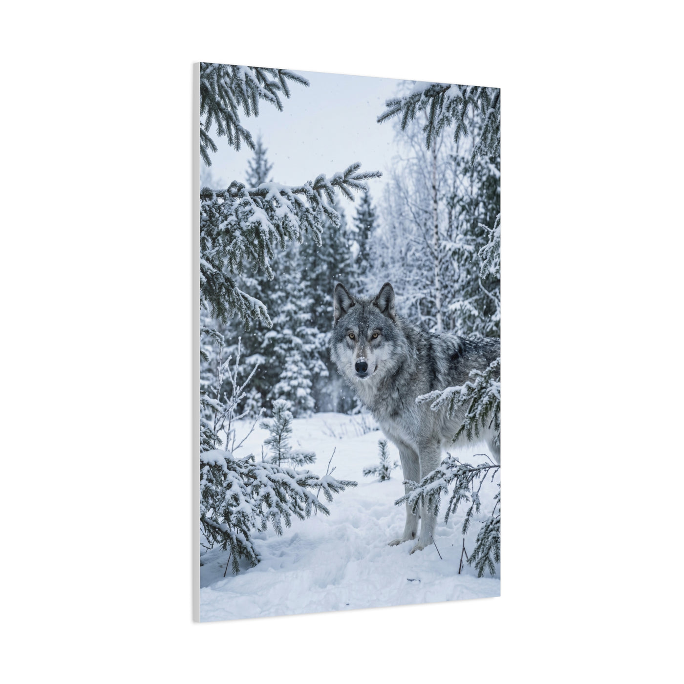 Winter Forest Wolf Natural Encounter Scene Wall Art & Canvas Print