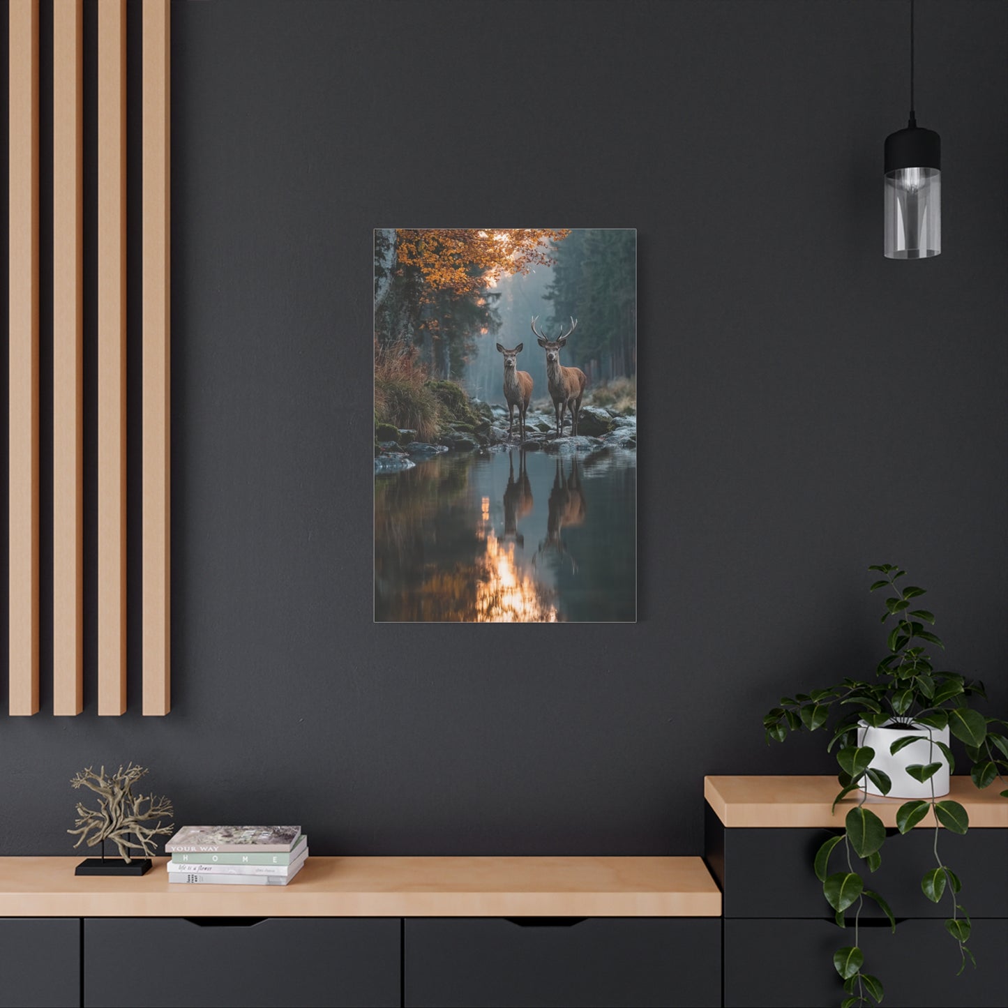 Autumn Forest Deer Reflection Wall Art & Canvas Print