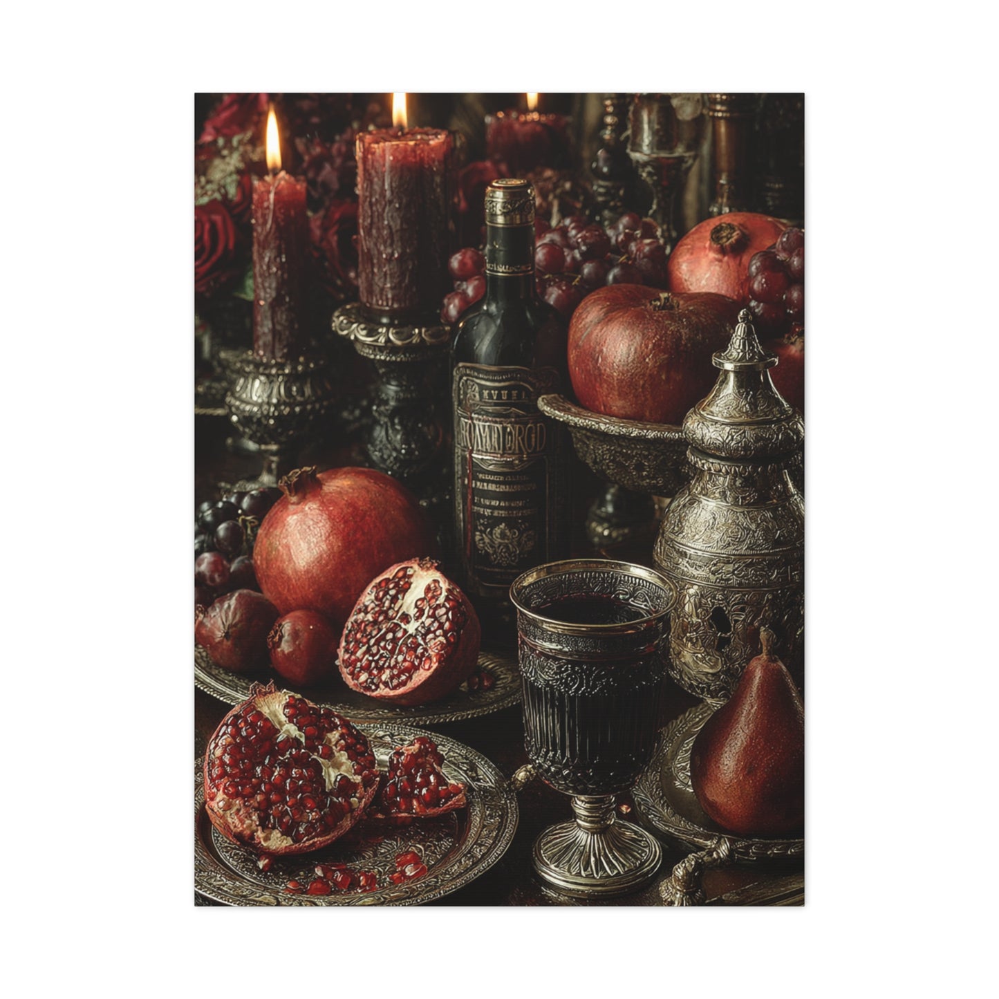 Pomegranate and Candlelight Renaissance Still Life Wall Art & Canvas Print