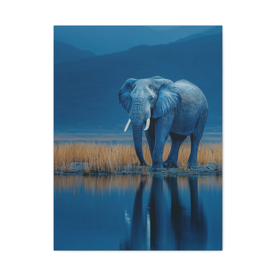 Elephant Blue Hour Reflection Wall Art & Canvas Print