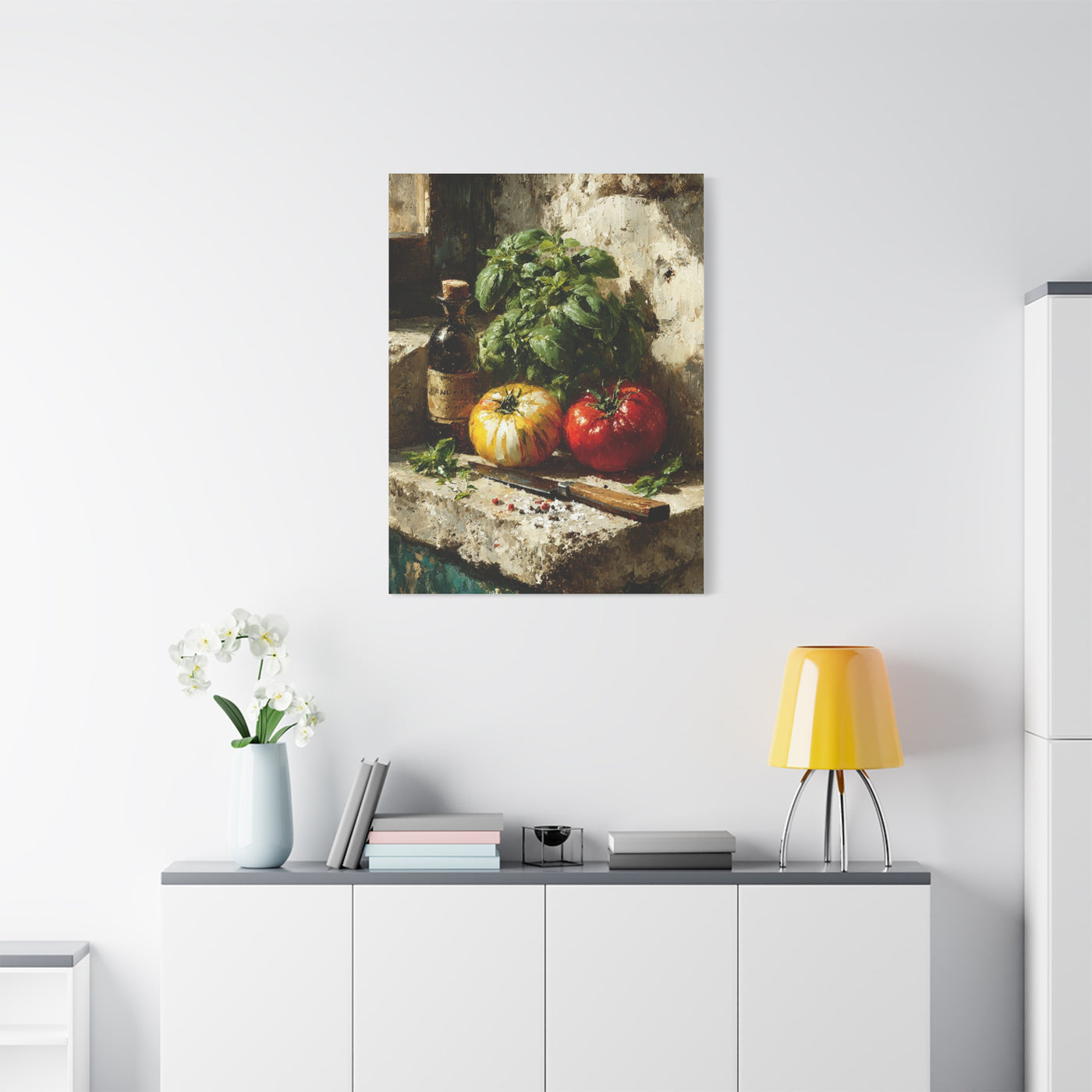 Italian Tomato & Basil Painterly Still Life Wall Art & Canvas Print