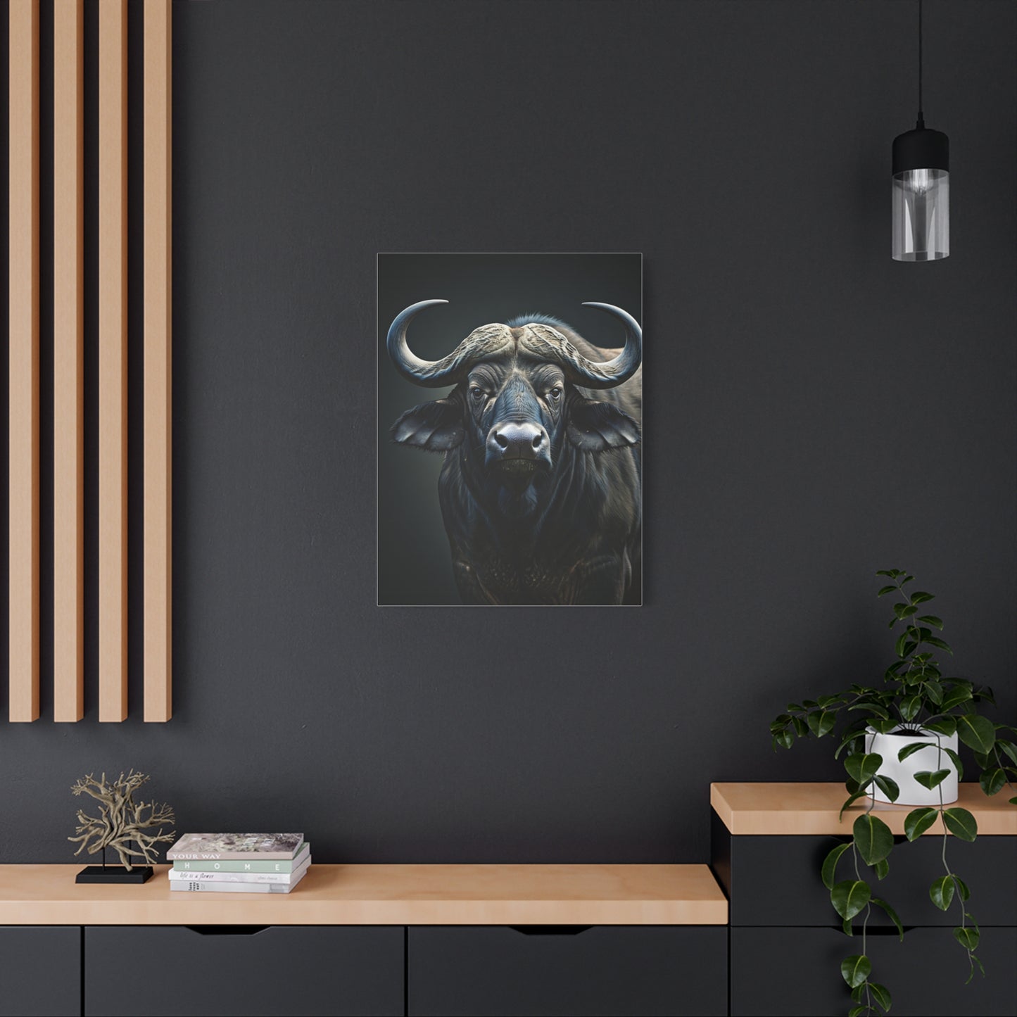 Ultra-Dark Matte Cape Buffalo Portrait Wall Art & Canvas Print