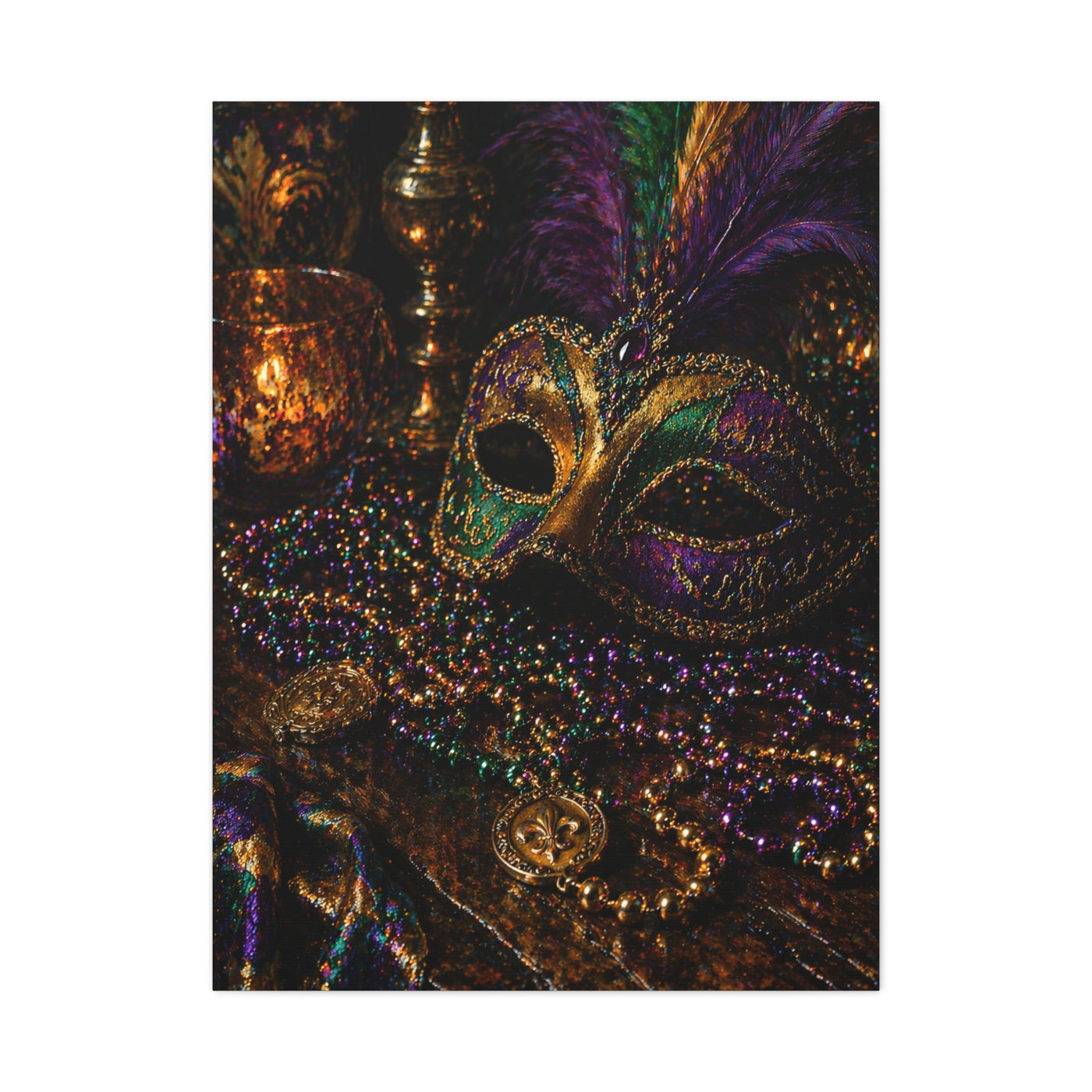 Mardi Gras Mask & Beads Still Life Wall Art & Canvas Print