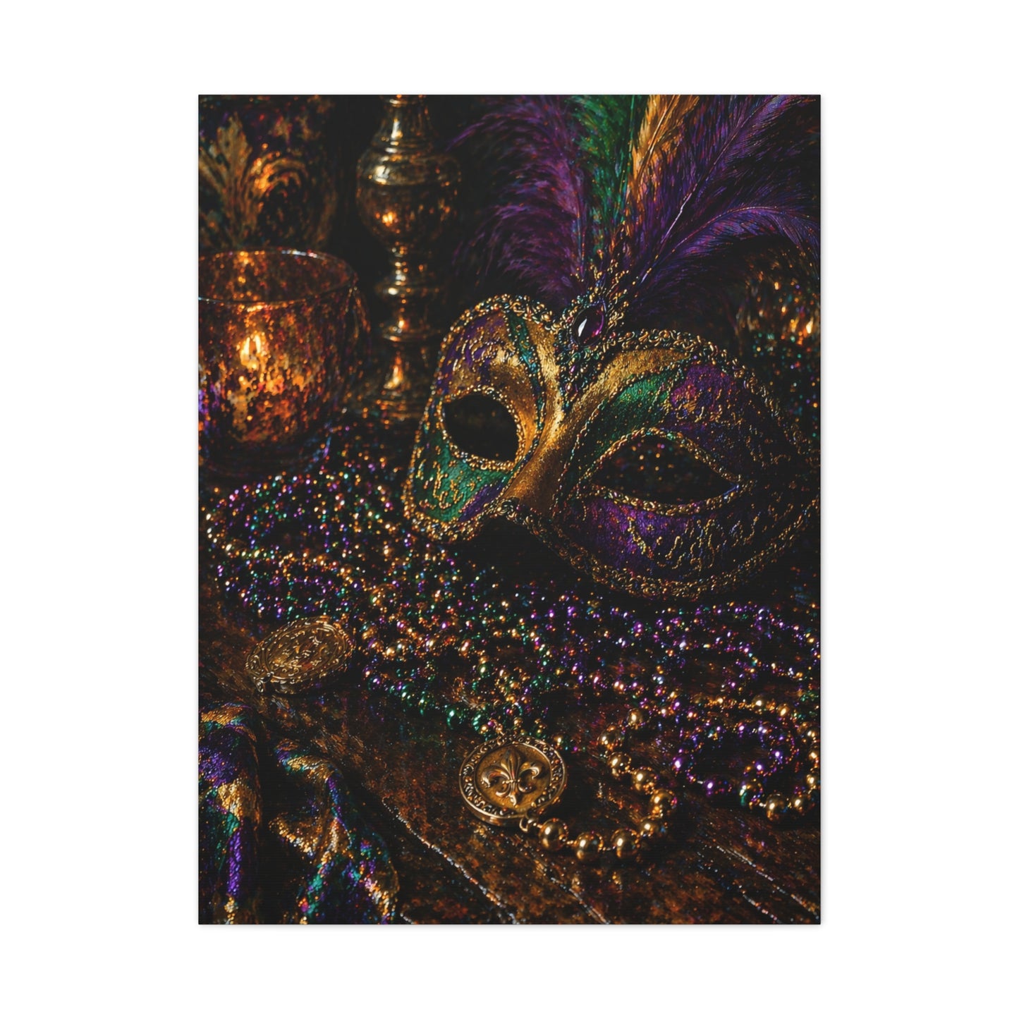 Mardi Gras Mask & Beads Still Life Wall Art & Canvas Print