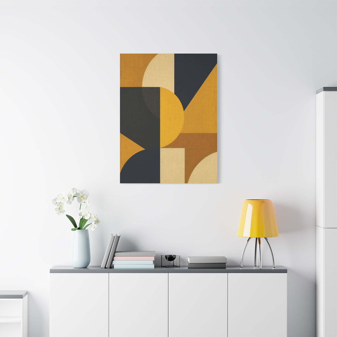 Mid-Century Geometric Mustard Composition Wall Art & Canvas Print