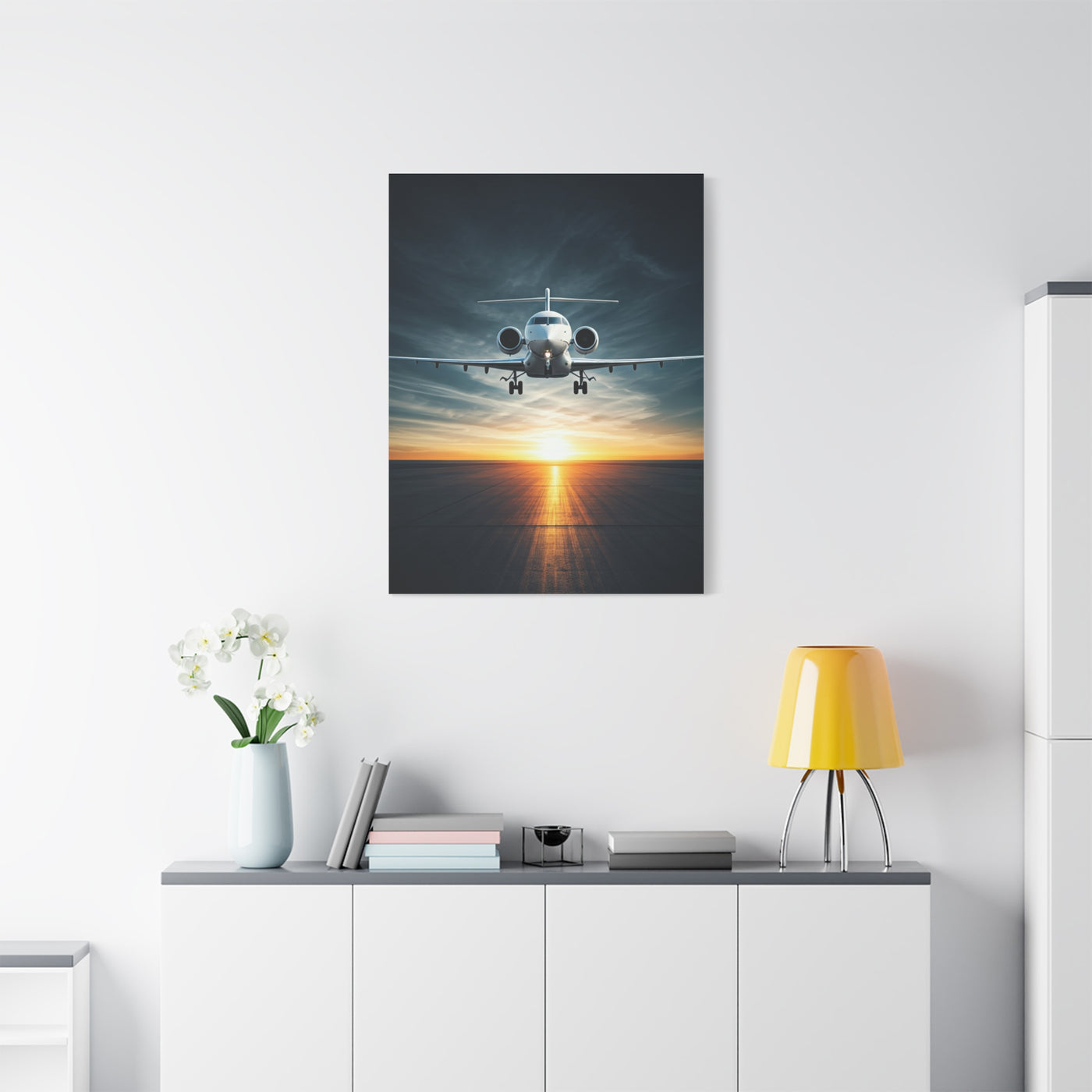 Sunset Runway Lift-Off Jet Wall Art & Canvas Prints