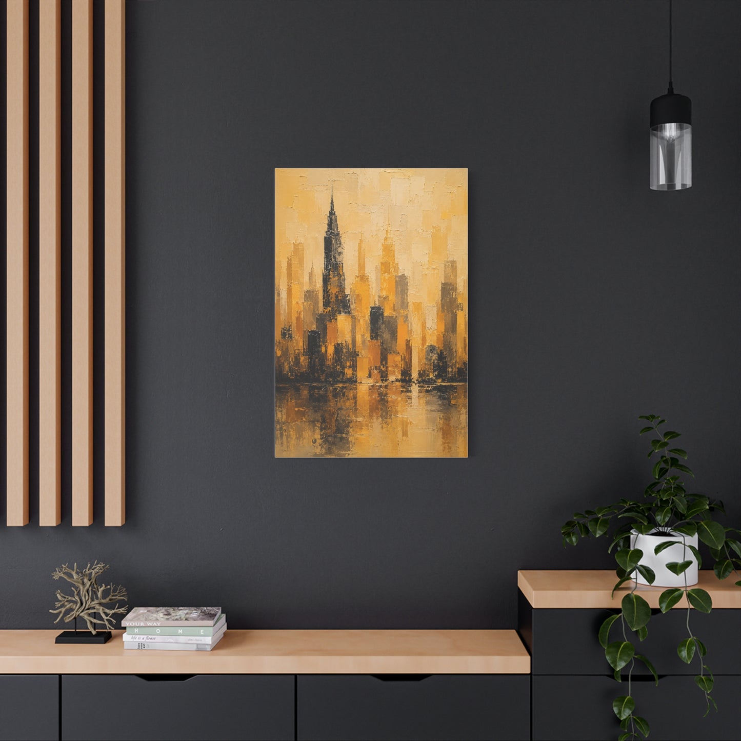 Yellow Cityscape Textured Skyline Abstract Wall Art & Canvas Print