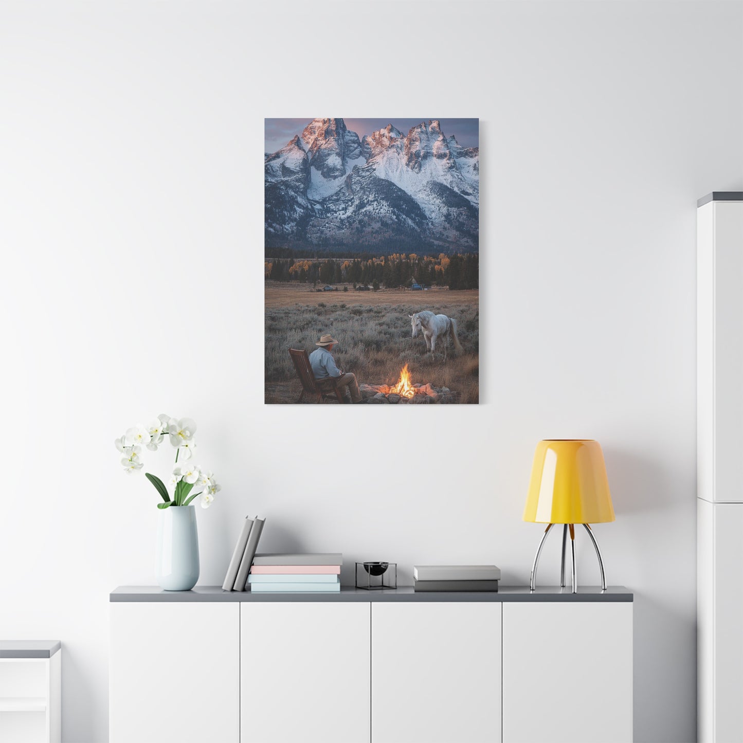 Lone Cowboy Walking Through Frontier Town Wall Art & Canvas Print
