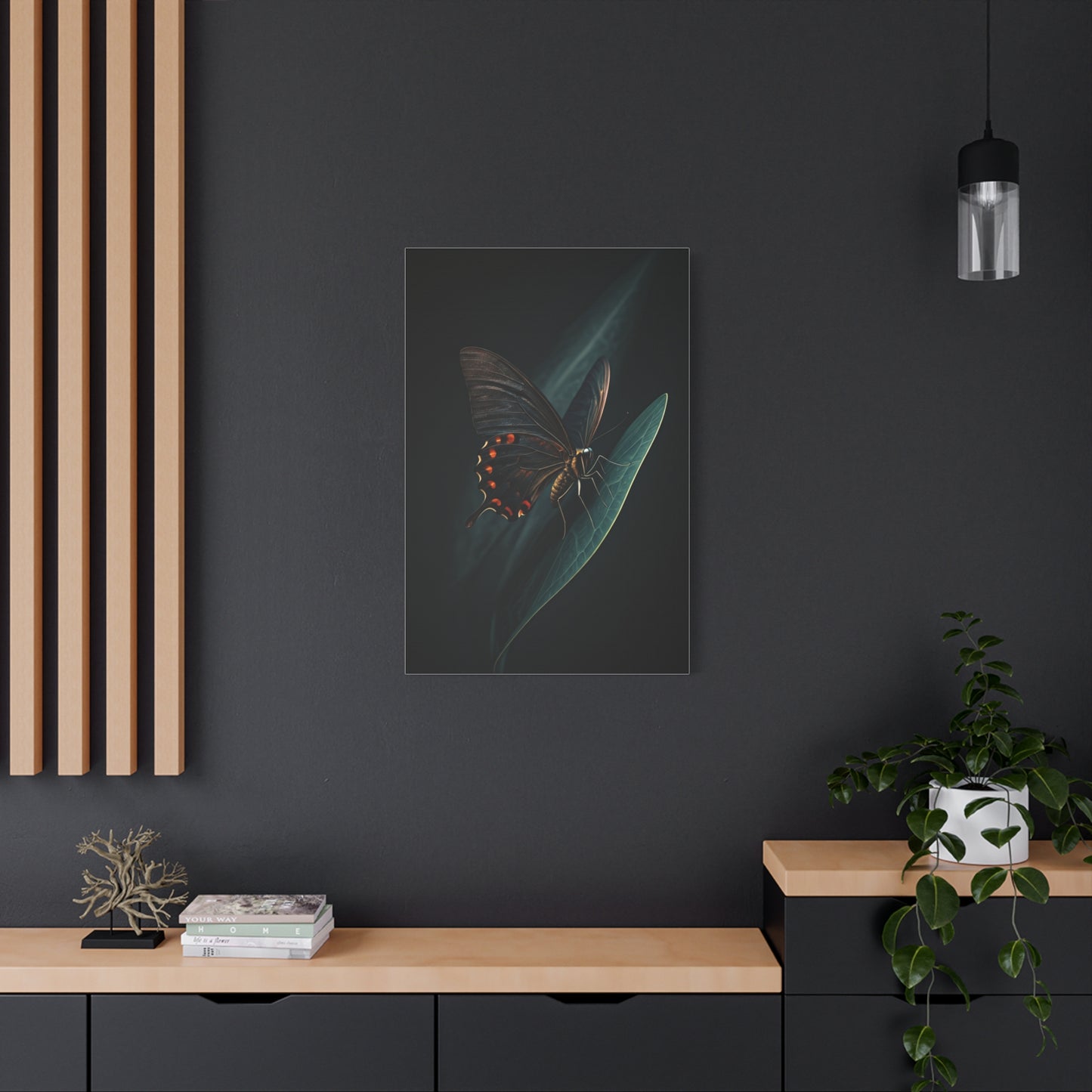 Dark Swallowtail Butterfly on Leaf Wall Art & Canvas Prints