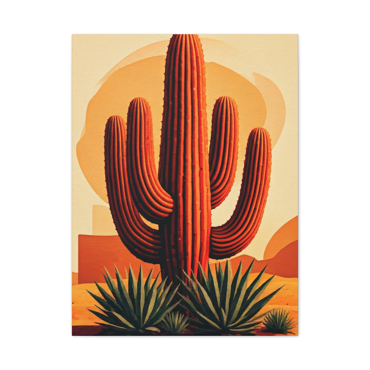 Golden Desert Sunset Saguaro Illustration Wall Art & Canvas Prints