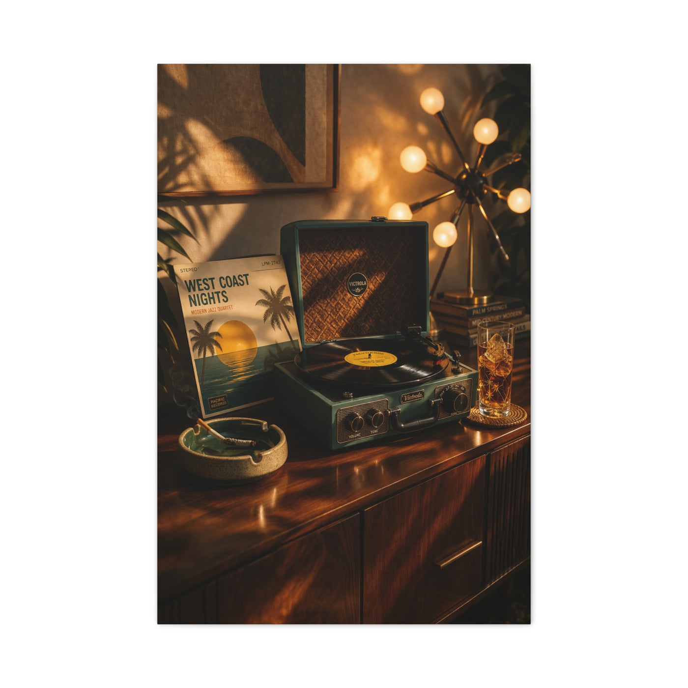 Retro Record Player Lounge Scene Wall Art & Canvas Print
