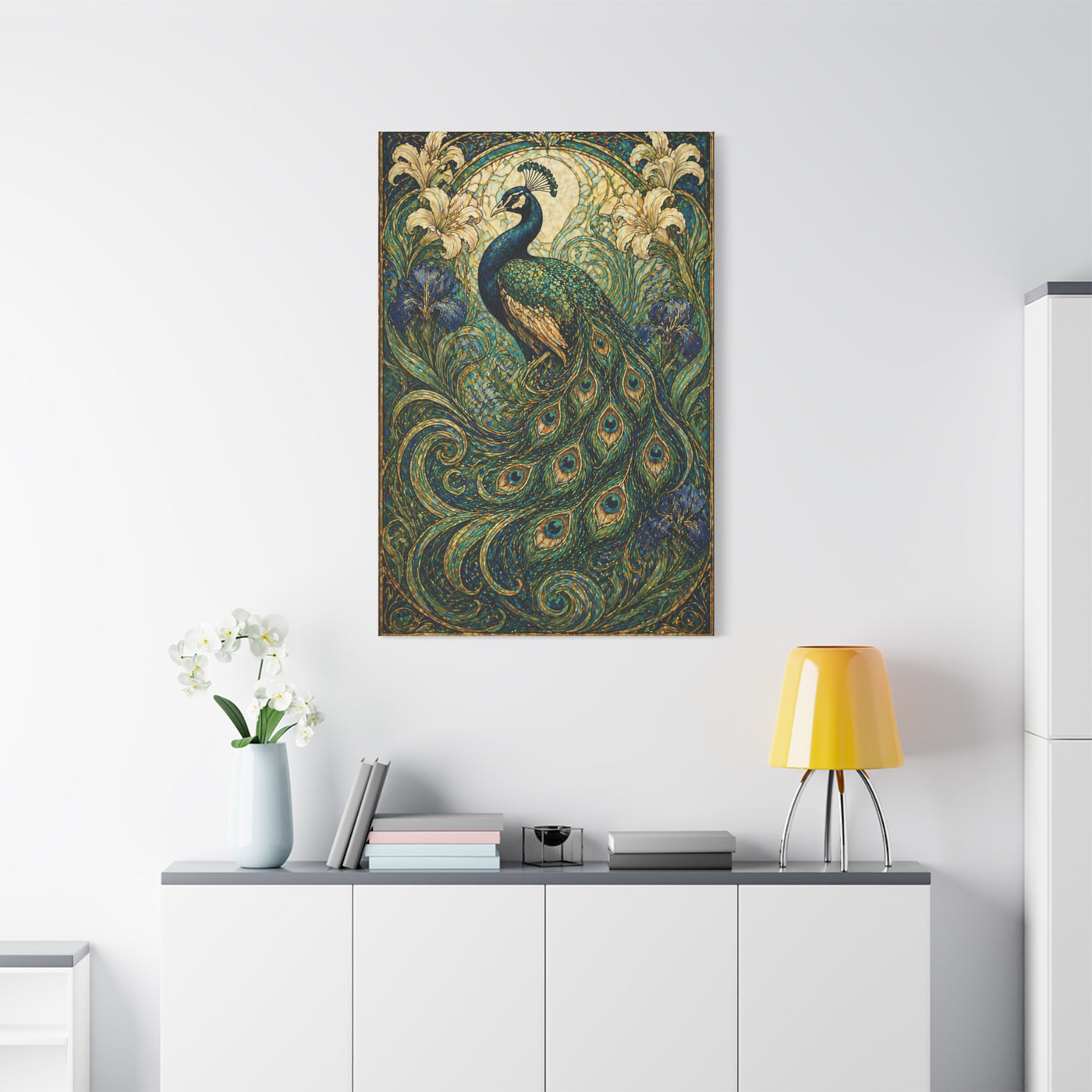 Art Nouveau Ornamental Peacock Garden Wall Art & Canvas Print