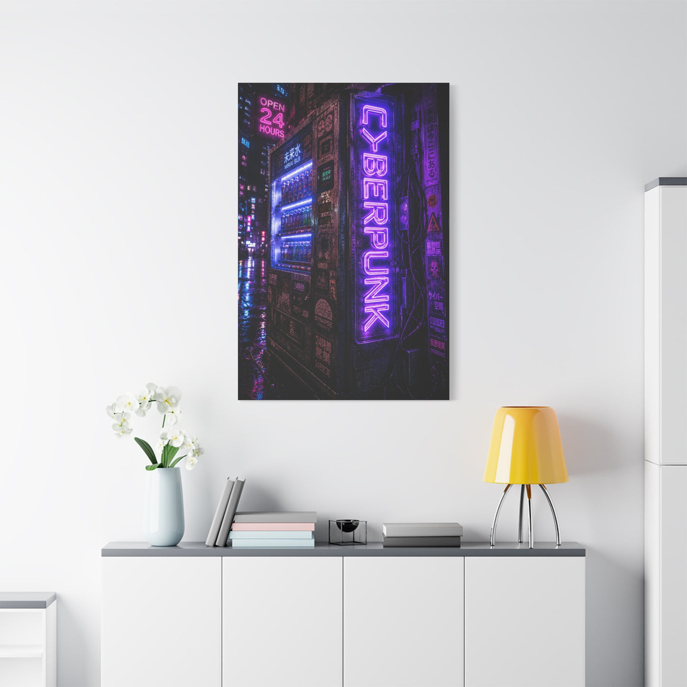 Cyberpunk Neon Vending Machine Street Wall Art & Canvas Print