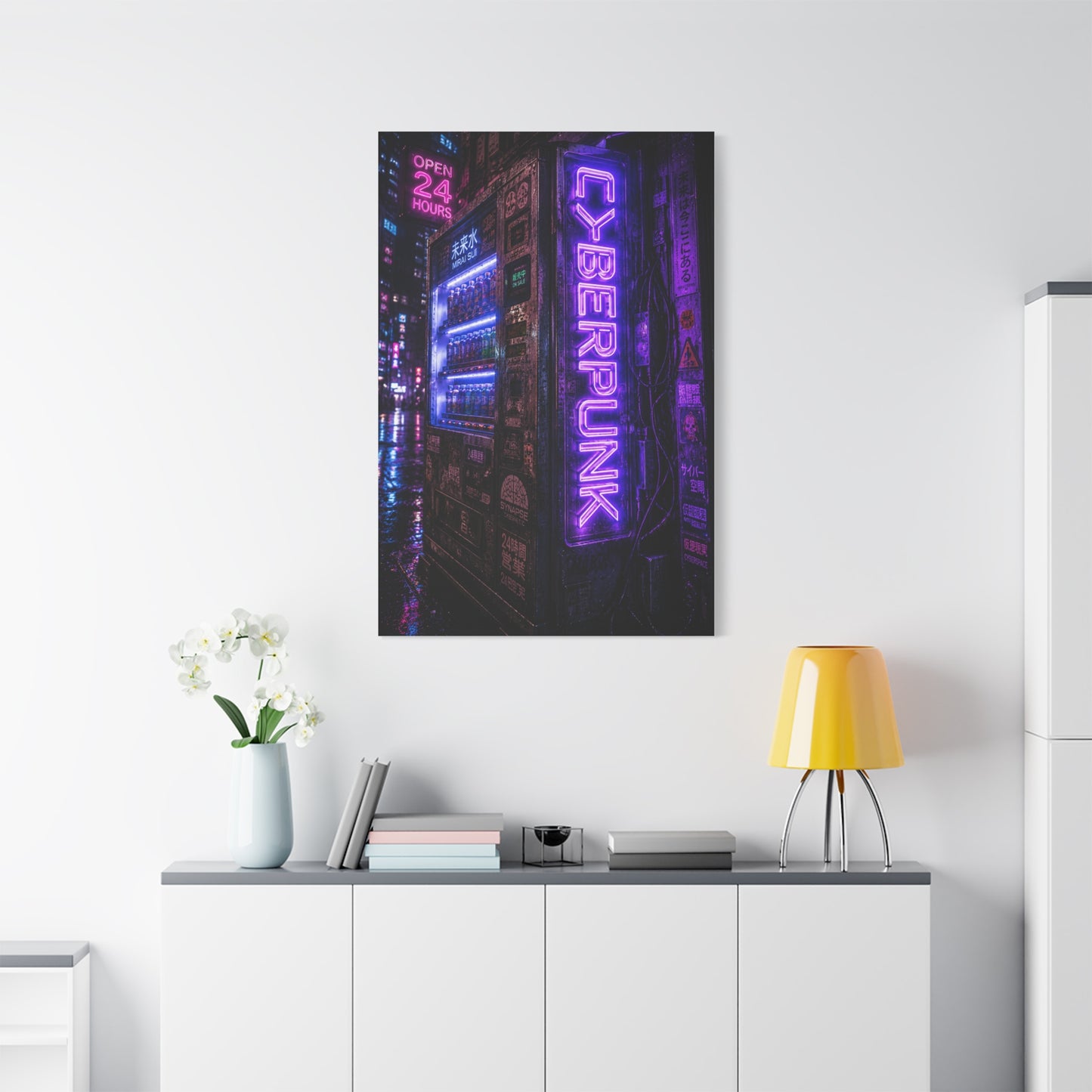 Cyberpunk Neon Vending Machine Street Wall Art & Canvas Print