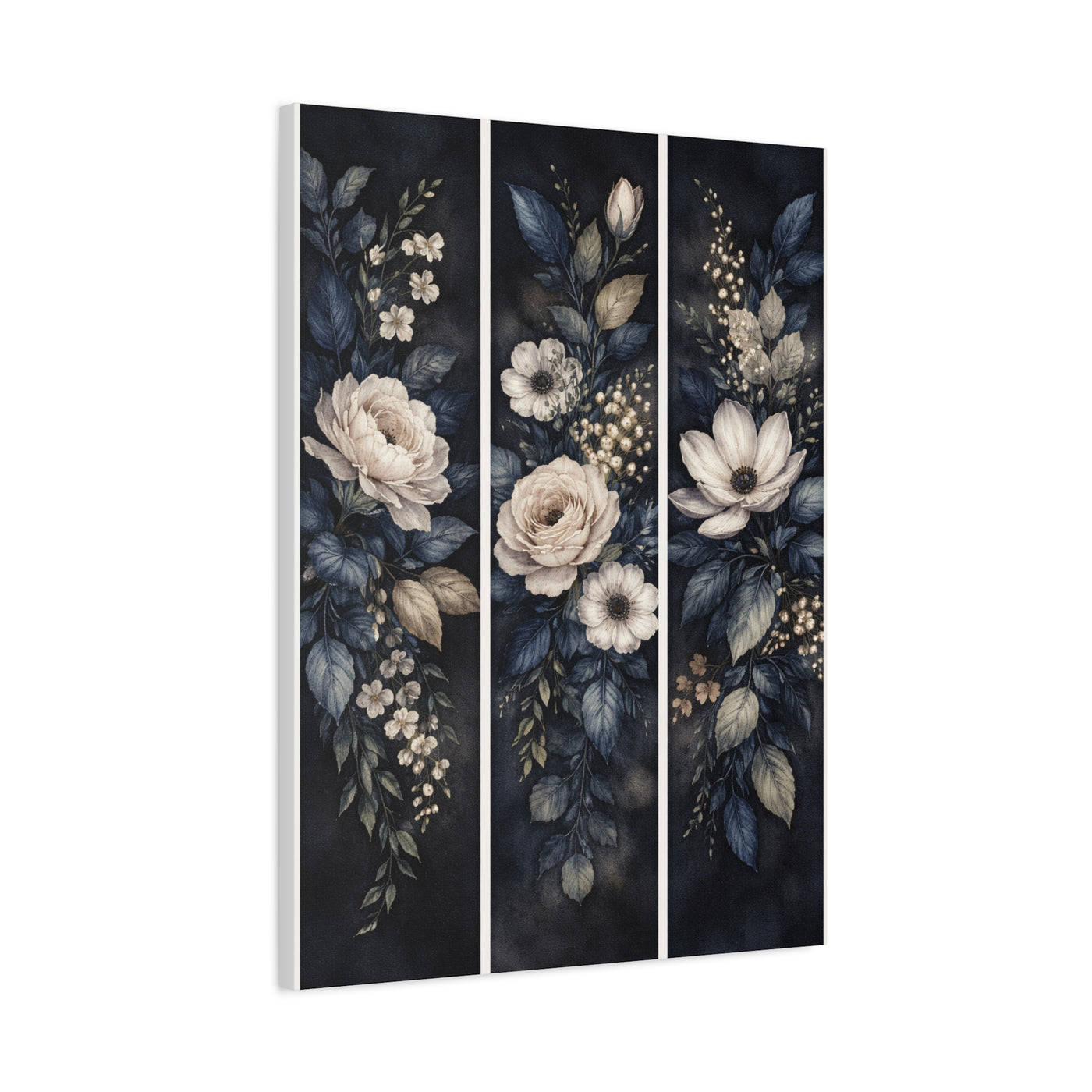 Navy Botanical Floral Triptych Wall Art & Canvas Print