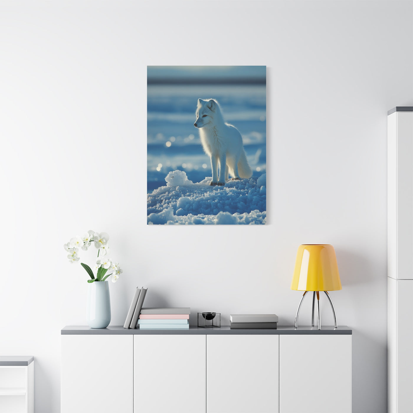Arctic Fox Snow Minimal Portrait Wall Art & Canvas Print