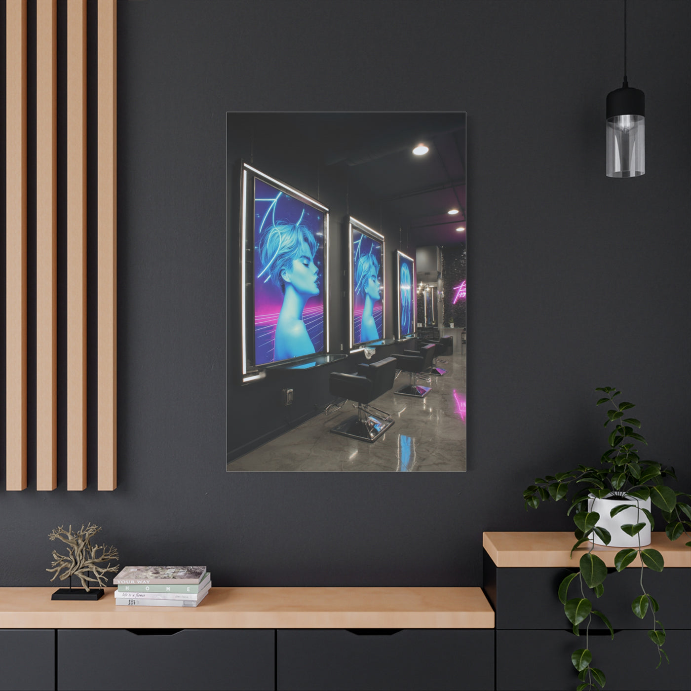 Sleek Contemporary Graphic Artwork With Neon Accents Wall Art & Canvas Print