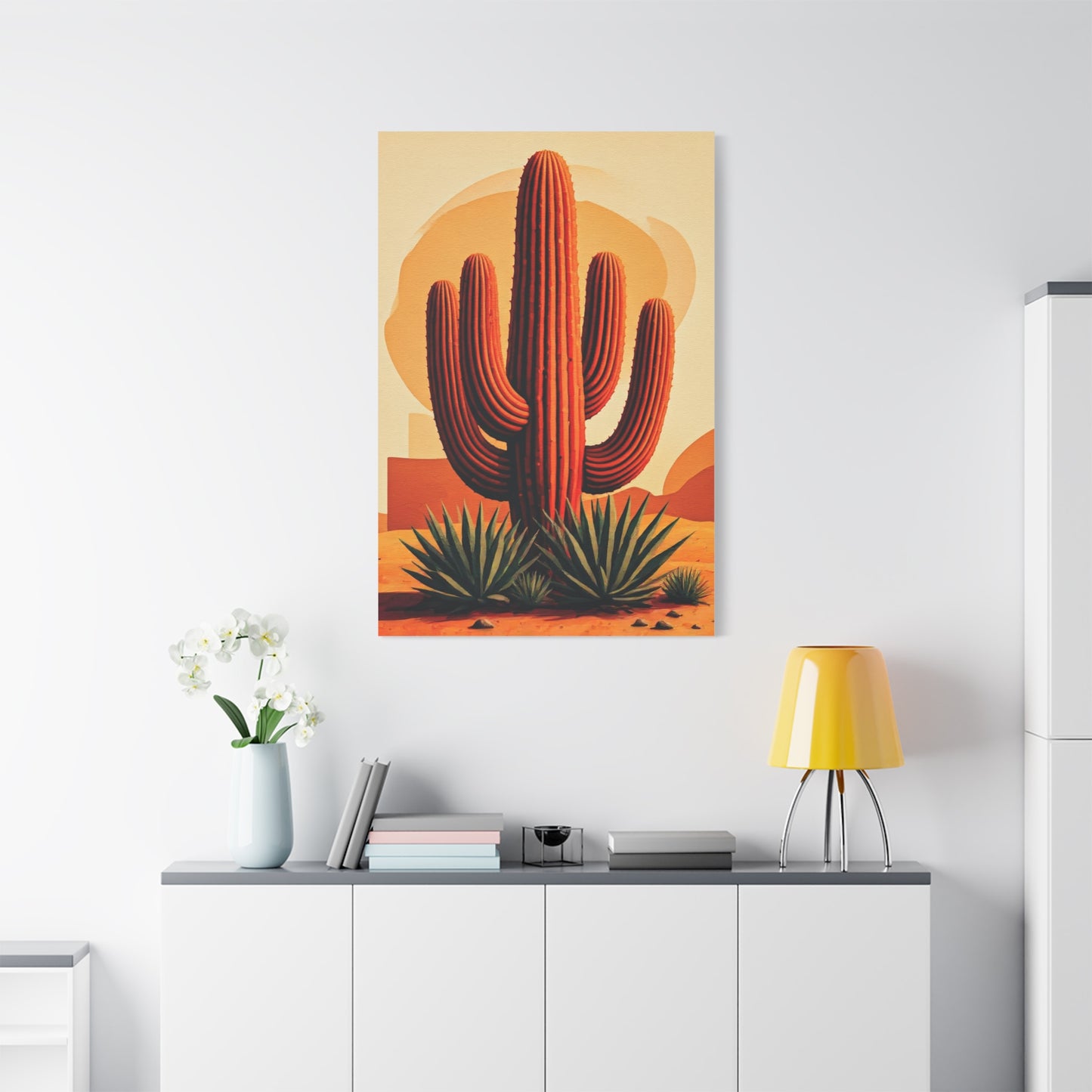 Golden Desert Sunset Saguaro Illustration Wall Art & Canvas Prints