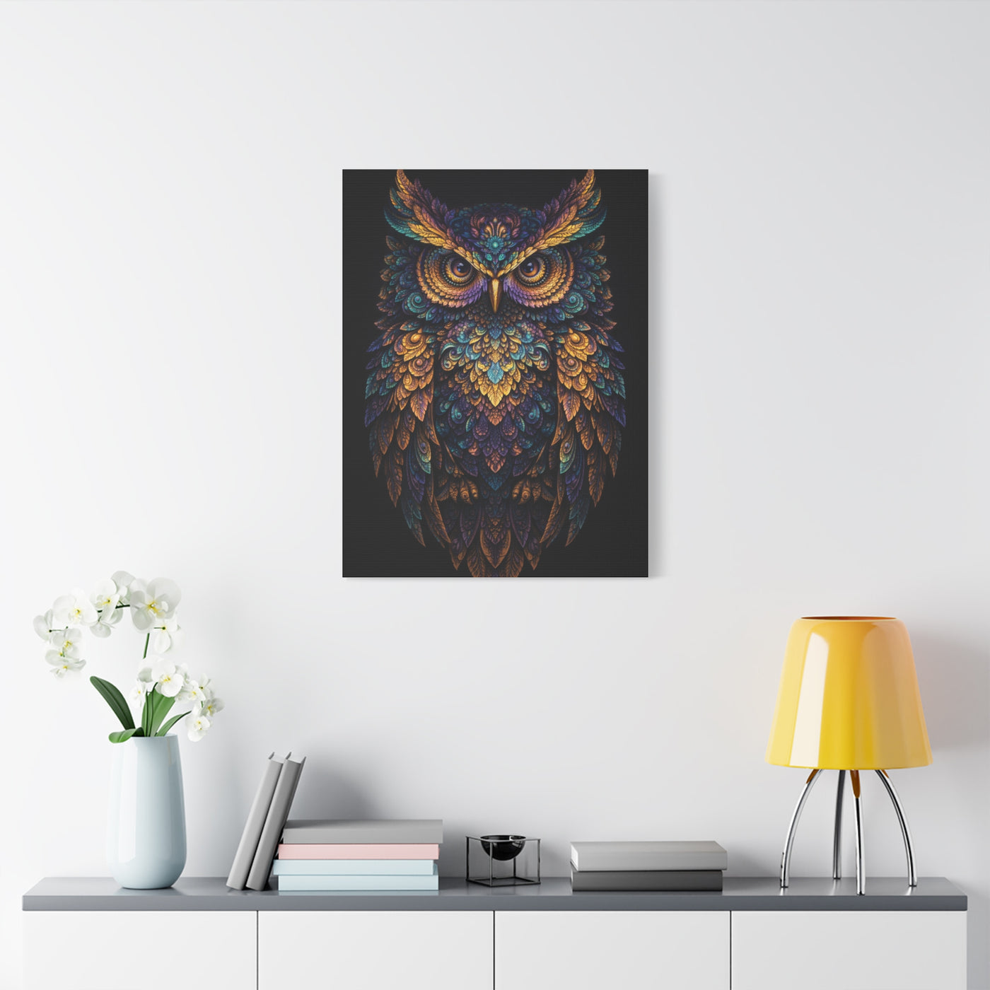 Jewel Feather Fractal Owl Wall Art & Canvas Print