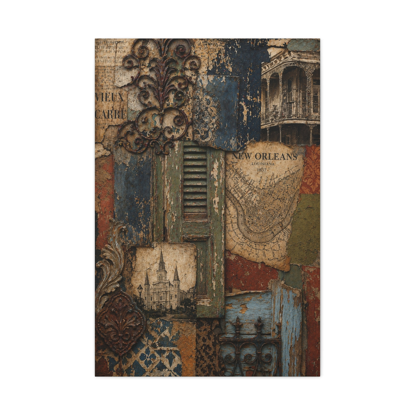 Vintage French Quarter Collage Composition Wall Art & Canvas Print