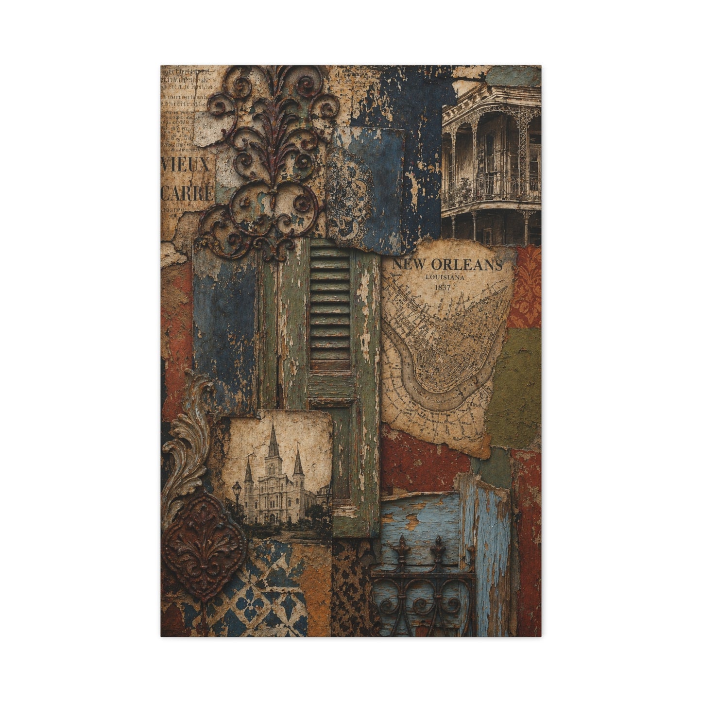 Vintage French Quarter Collage Composition Wall Art & Canvas Print