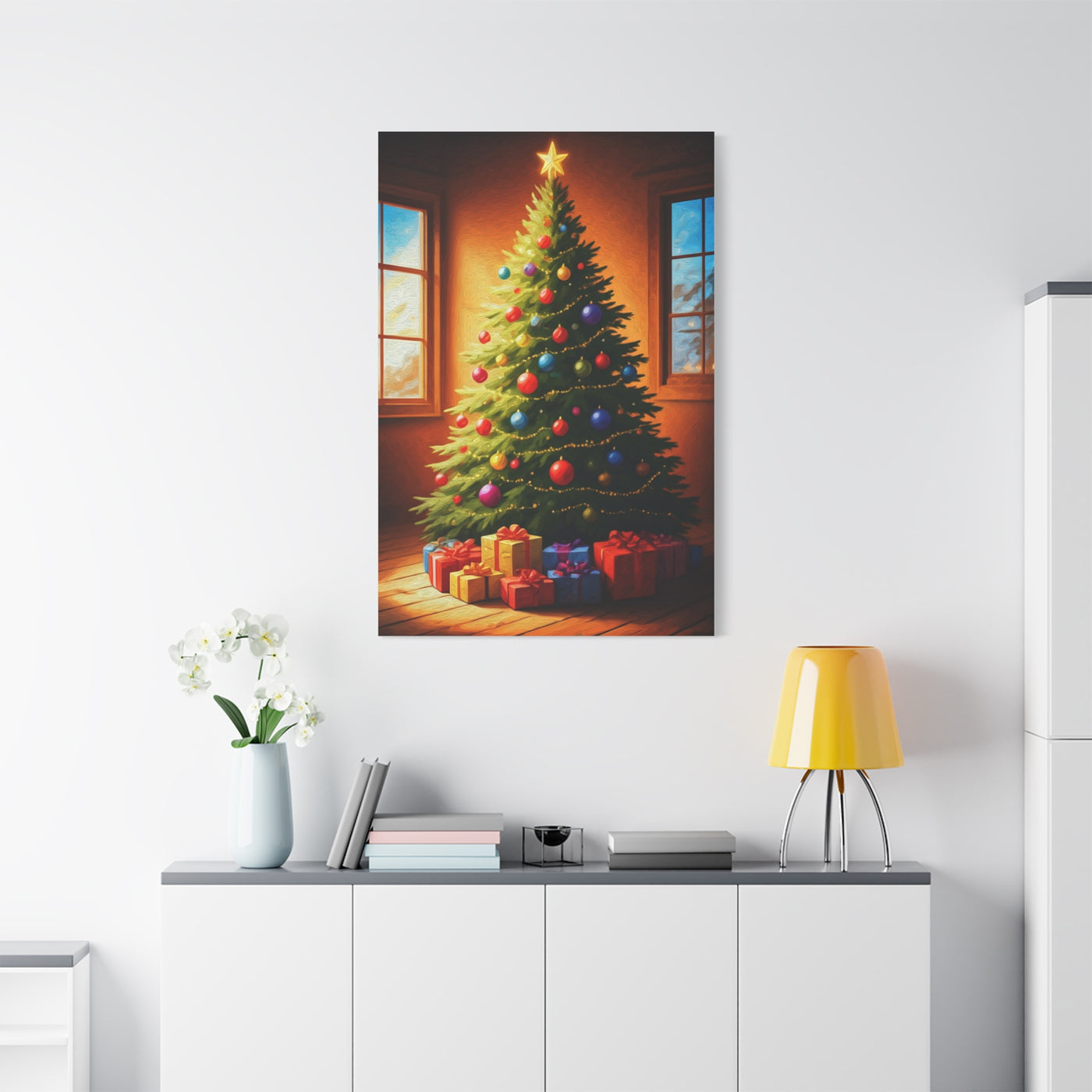 Hand Painted Christmas Tree With Colorful Ornaments Wall Art & Canvas Print