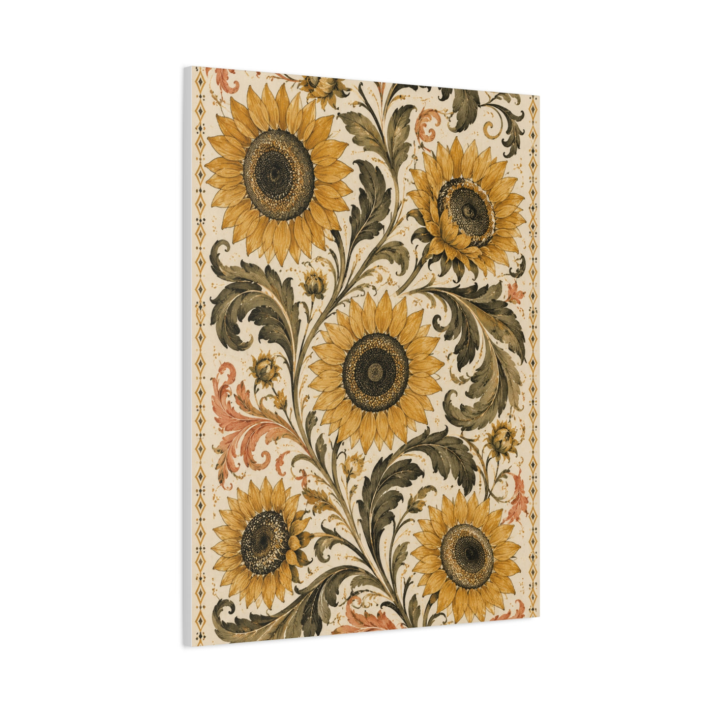 Vintage Botanical Sunflower Pattern Wall Art & Canvas Print