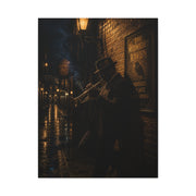 Midnight Jazz Alley Trumpeter Wall Art & Canvas Print