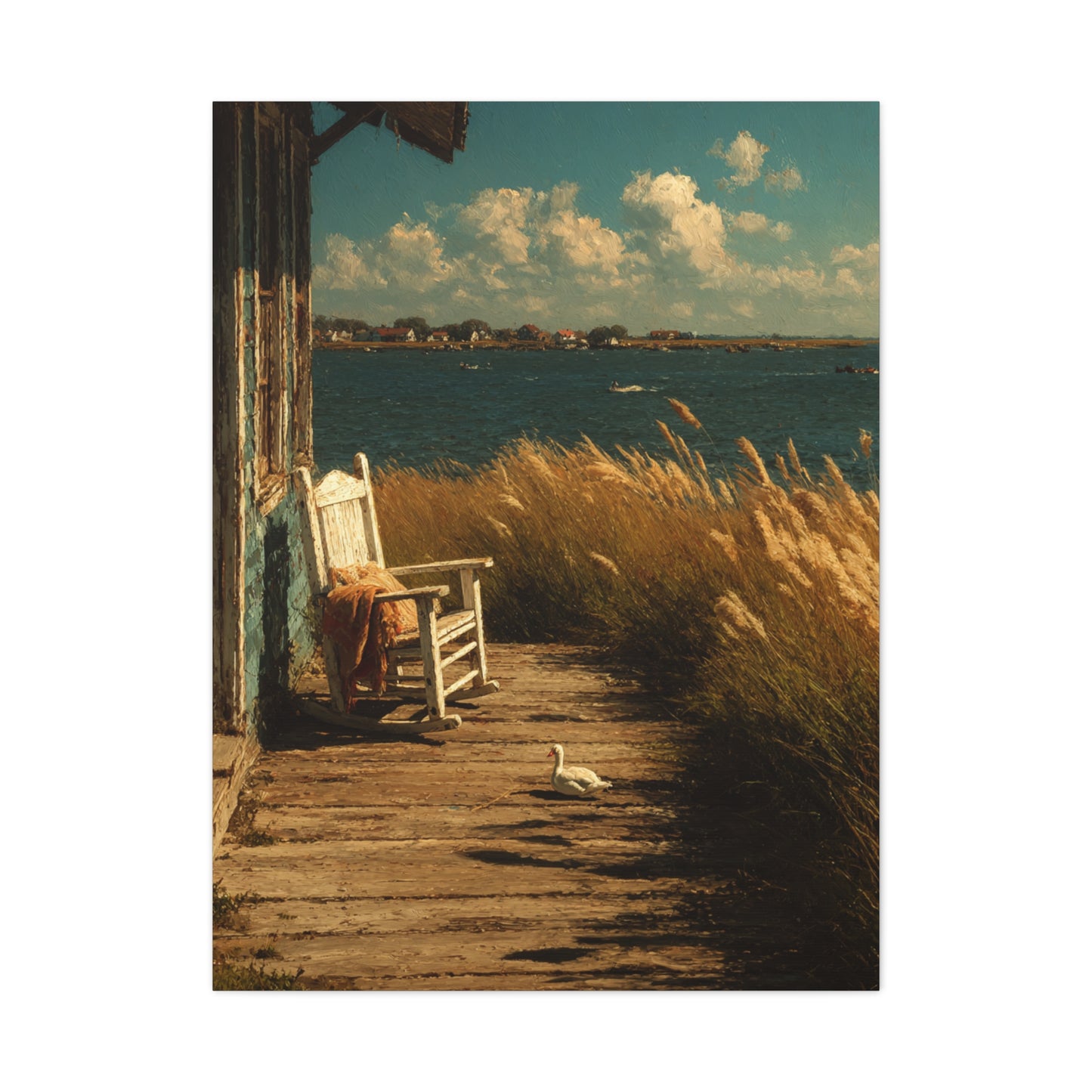 Farmhouse Lakeside Porch Scene Wall Art & Canvas Print