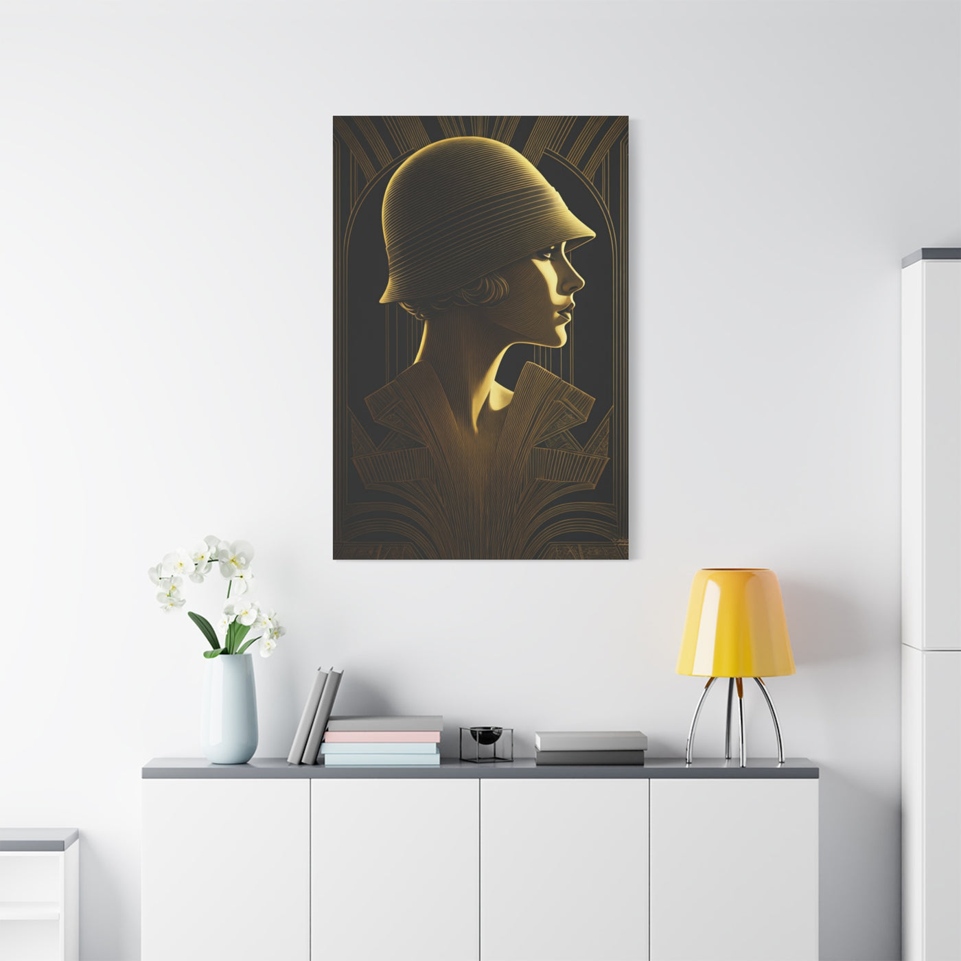 Golden Deco Profile Woman Wall Art & Canvas Prints