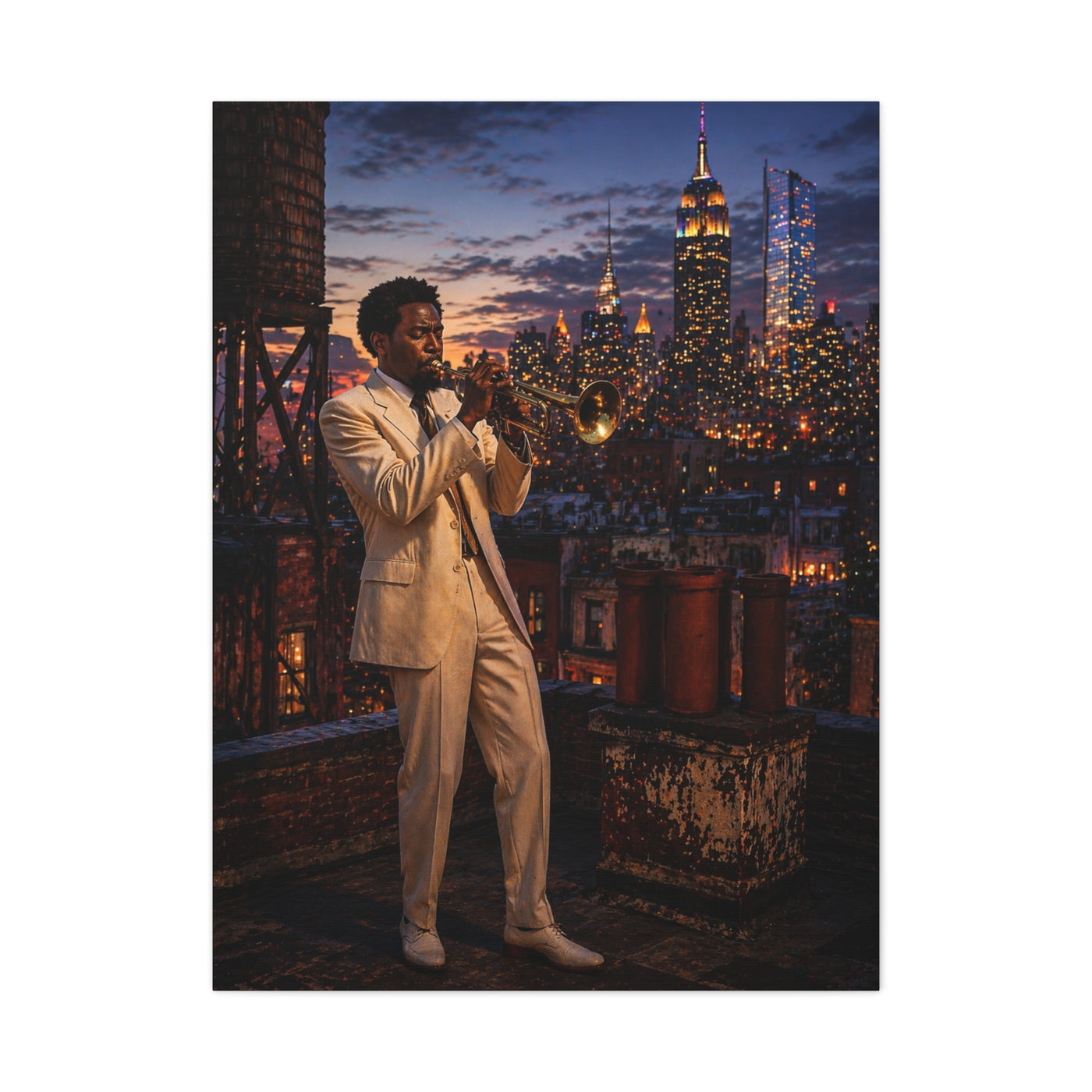 Rooftop Jazz Manhattan Twilight Wall Art & Canvas Print