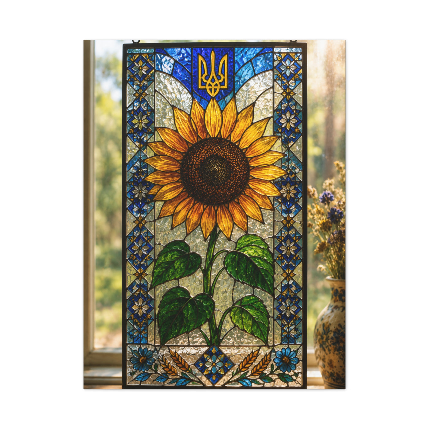 Ornate Stained Glass Sunflower Panel Wall Art & Canvas Print