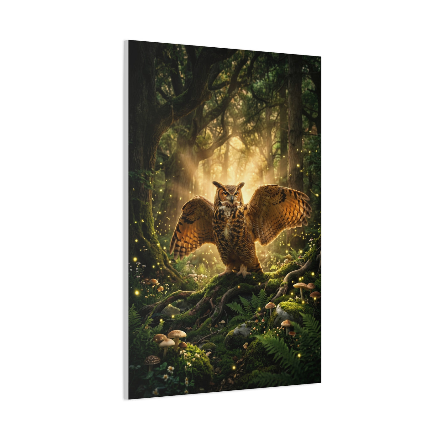 Golden Light Forest Owl Wings Wall Art & Canvas Print