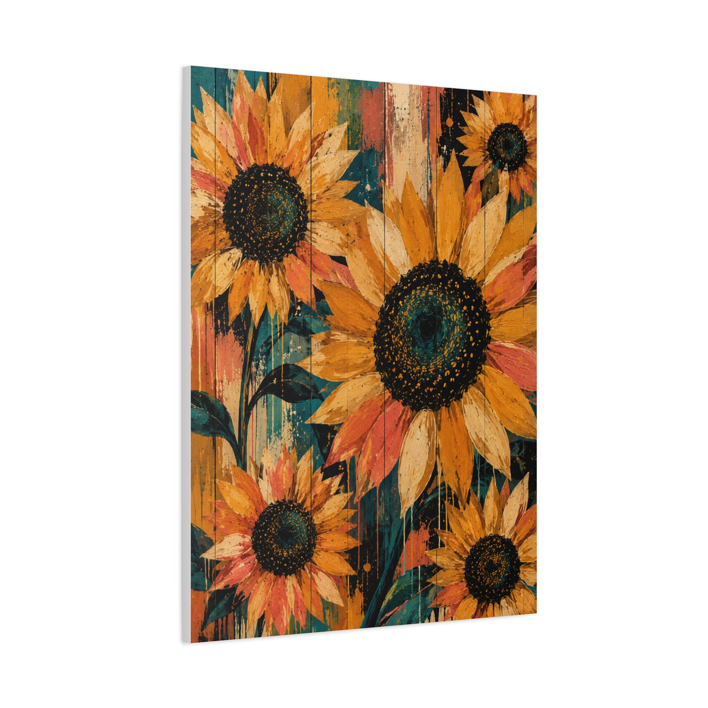 Rustic Color-Wash Sunflower Panel Wall Art & Canvas Print