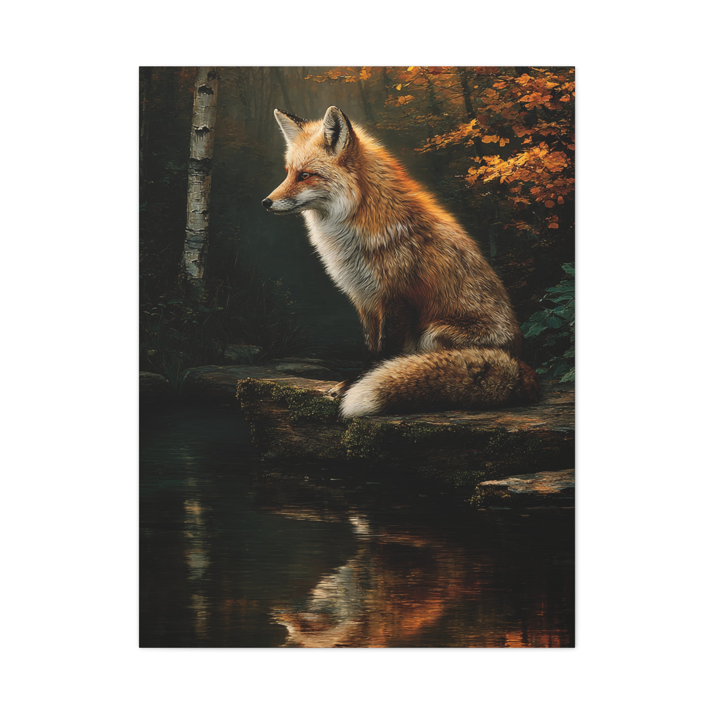 Woodland Stream Fox Reflection Wall Art & Canvas Print