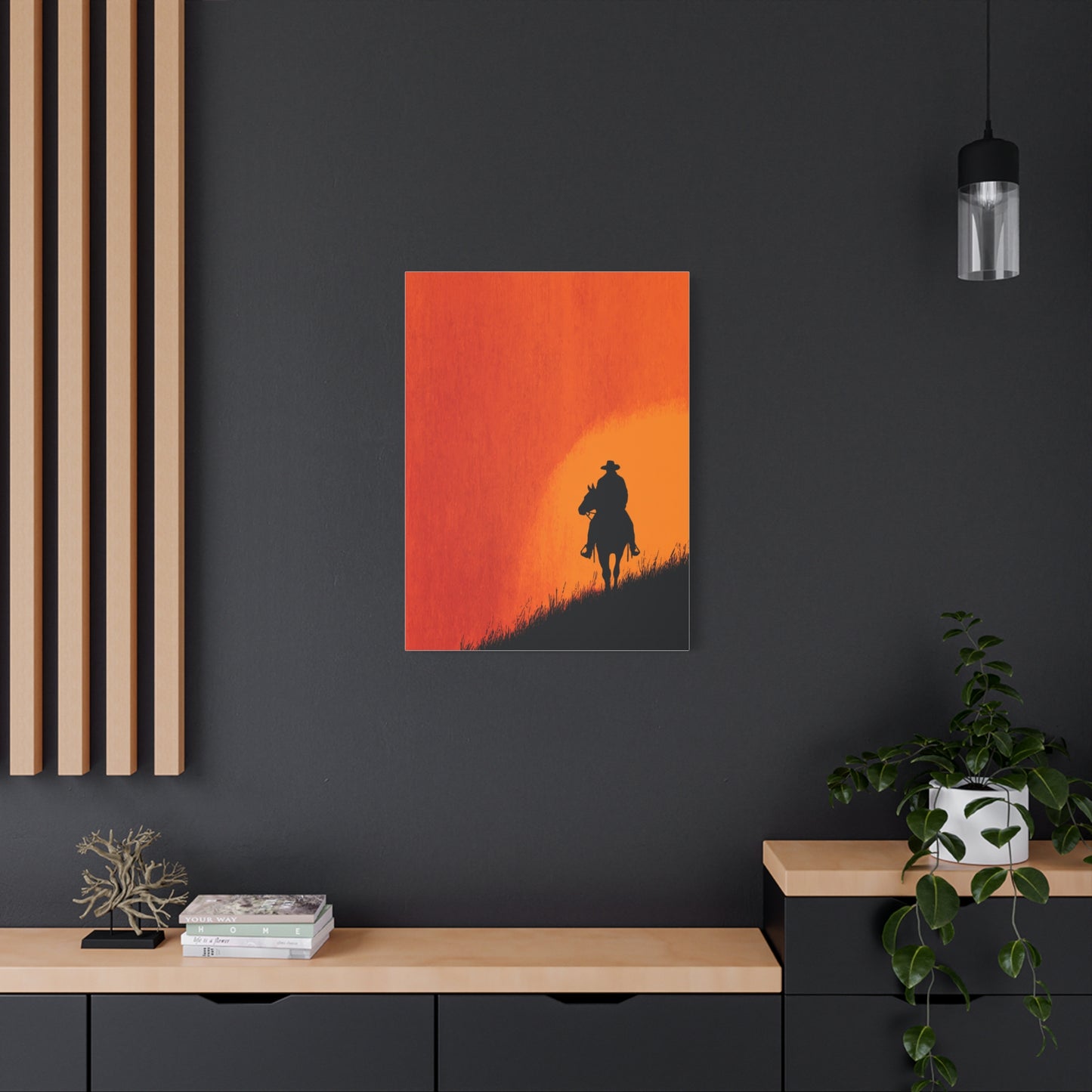 Cowboy Sunset Ridge Silhouette Wall Art & Canvas Print