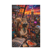 Surreal NYC Squirrel Rooftop Scene Wall Art & Canvas Print