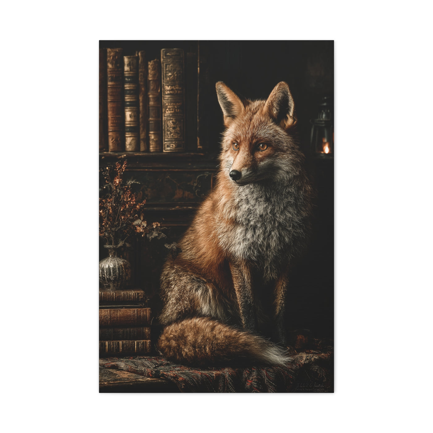Dark Academia Fox Library Portrait Wall Art & Canvas Print