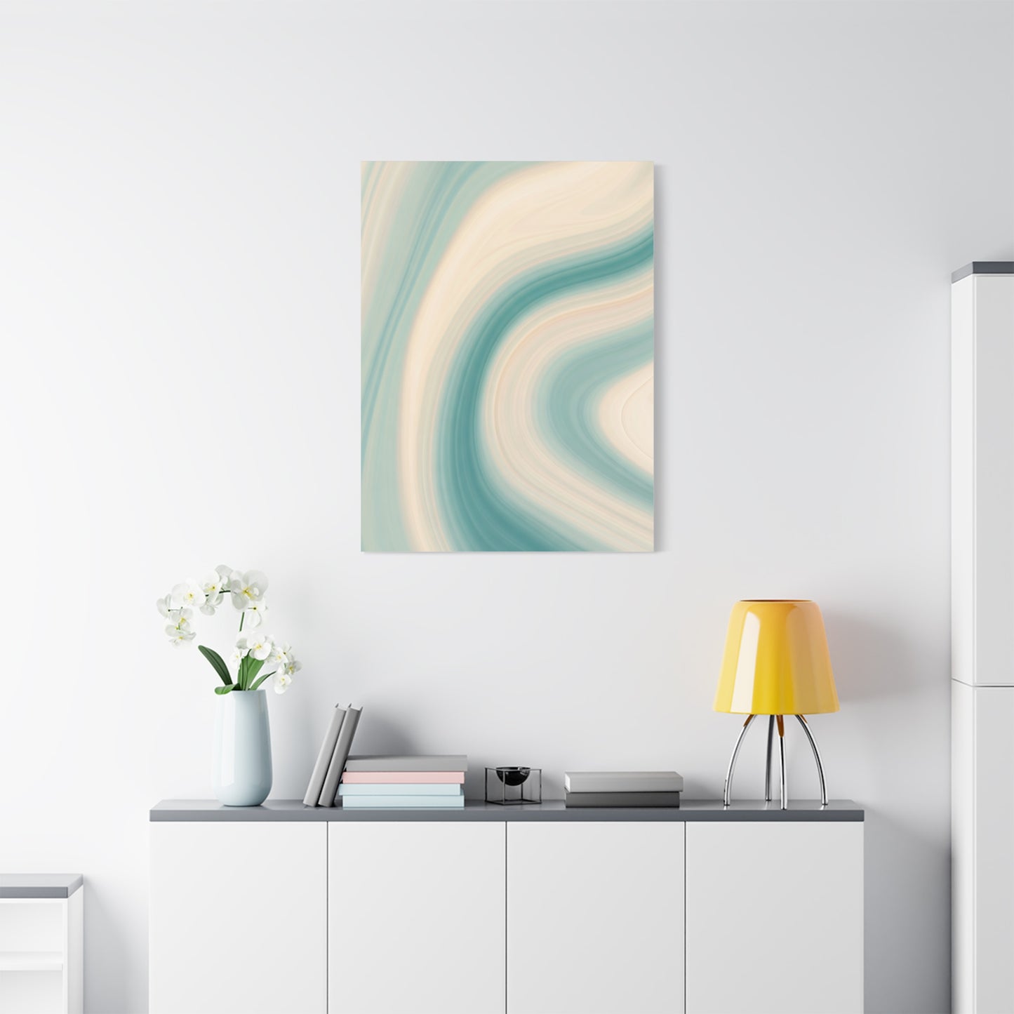 Teal & Cream Motion Swirl Wall Art & Canvas Prints