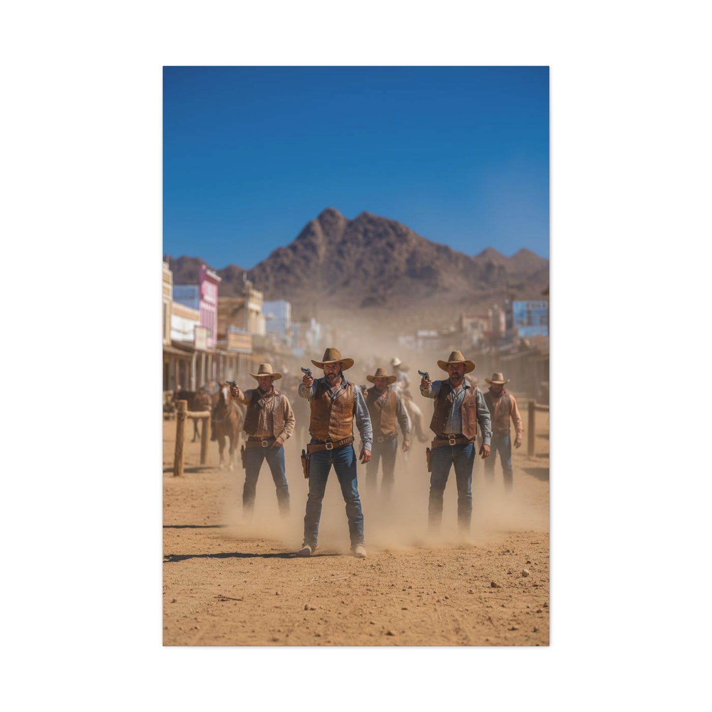 Frontier Gunslingers Western Street Standoff Wall Art & Canvas Print