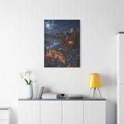 Santa Sleigh Flight Over Snowy Village Wall Art & Canvas Print
