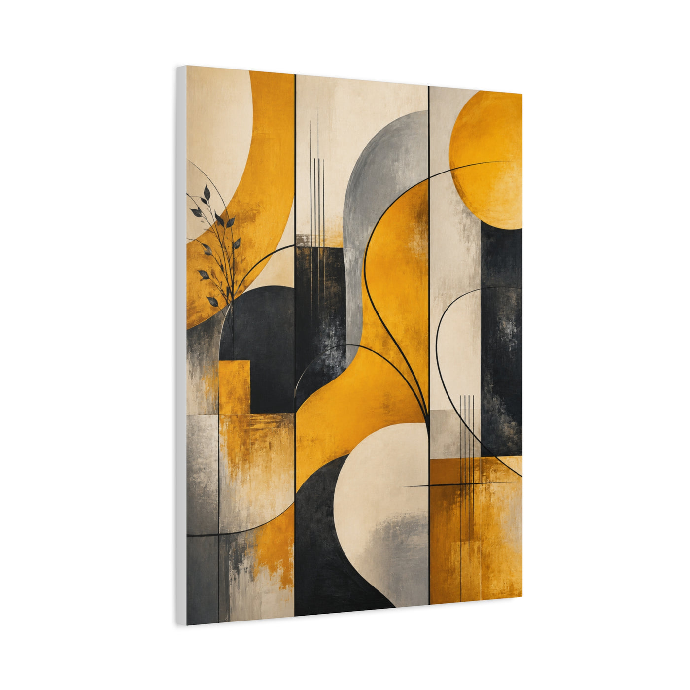 Abstract Panel Flow Mustard & Neutral Composition Wall Art & Canvas Print