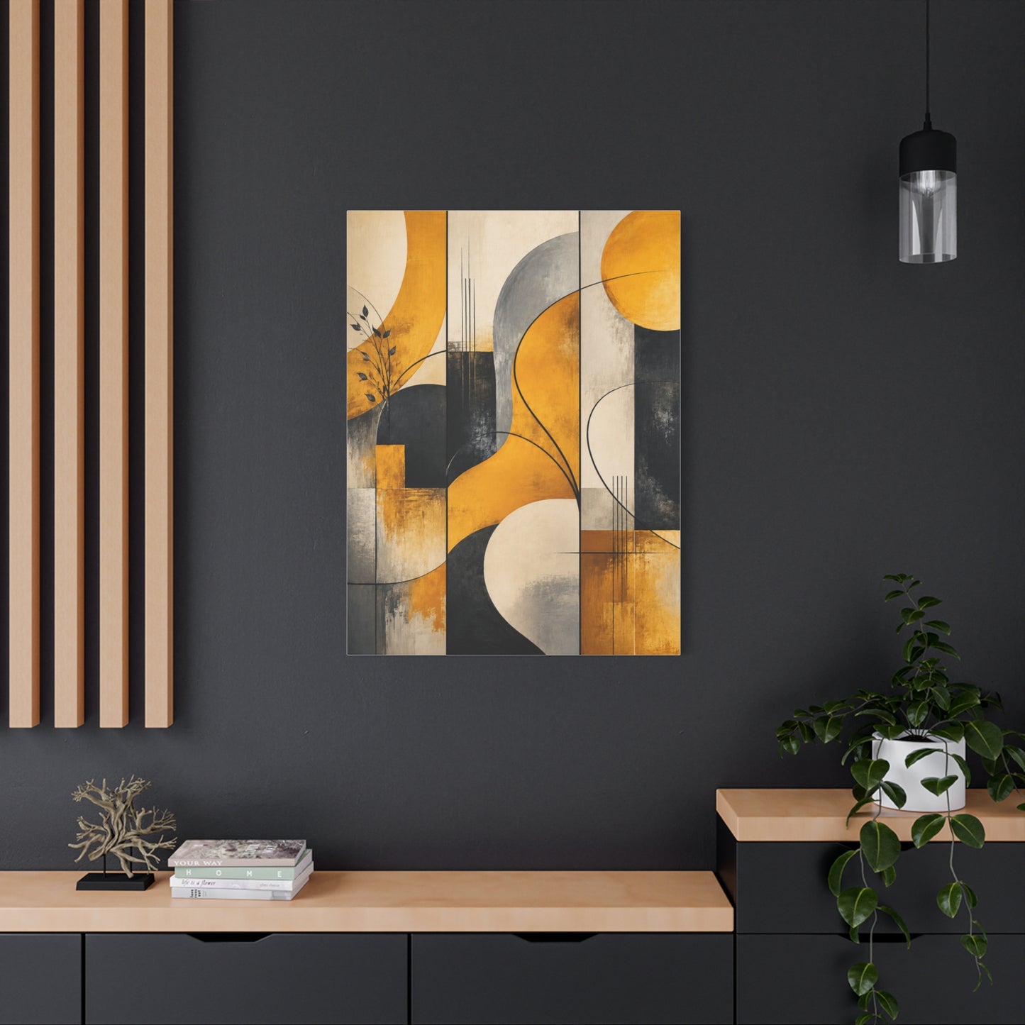 Abstract Panel Flow Mustard & Neutral Composition Wall Art & Canvas Print
