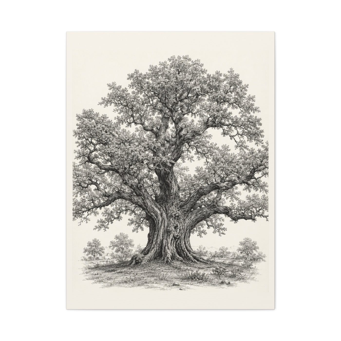 Detailed Engraved Oak Study Trees Wall Art & Canvas Print