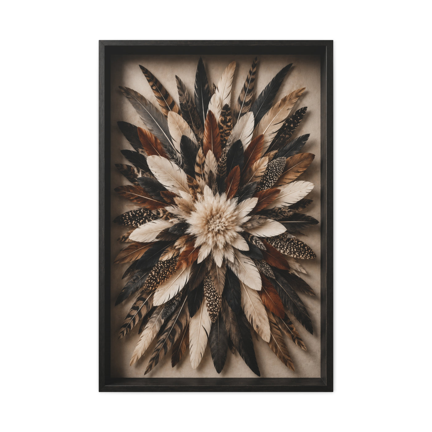 Feather Burst Rustic Shadowbox Wall Art & Canvas Print