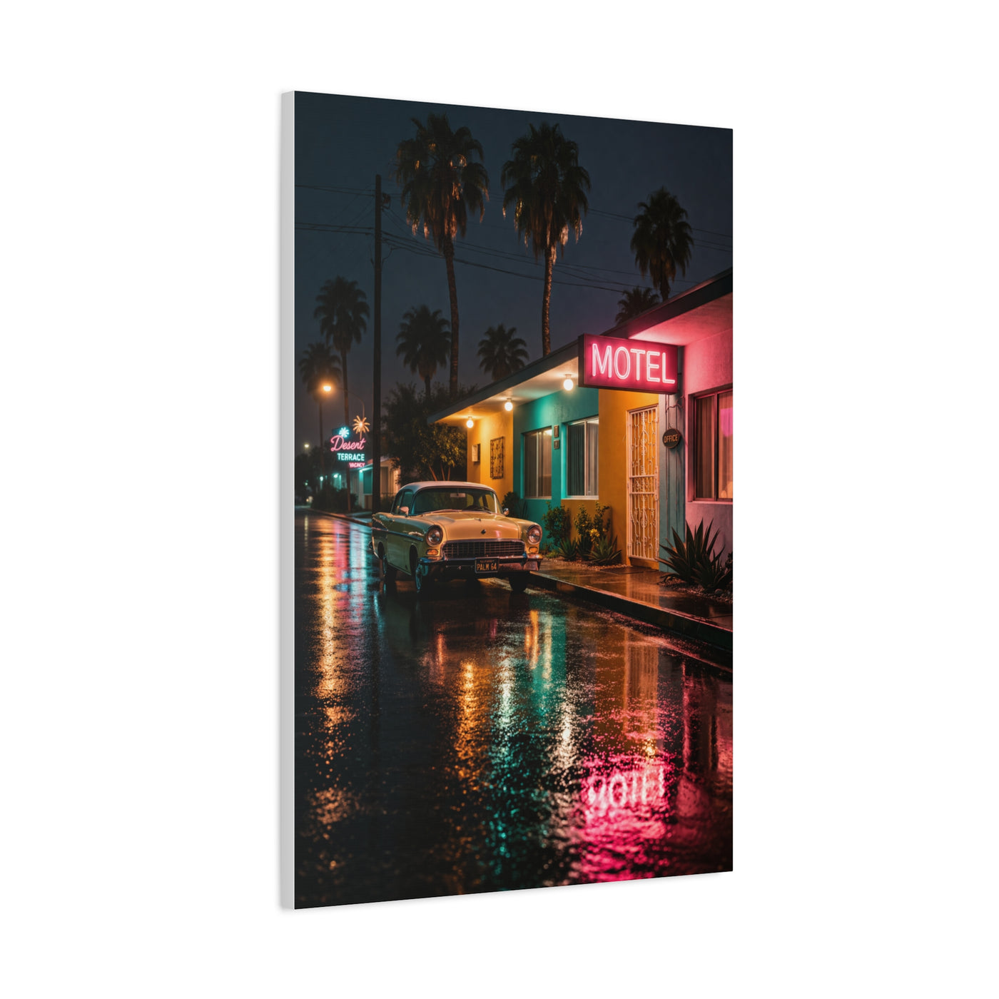 Neon Motel Night Reflection Wall Art & Canvas Print