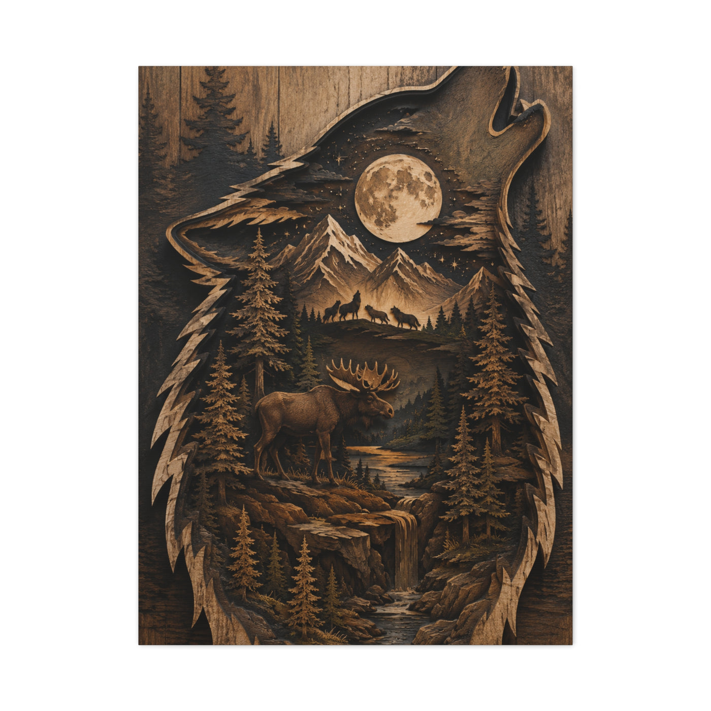 Forest Silhouette Wolf Storyscape Wood Panel Wall Art & Canvas Print