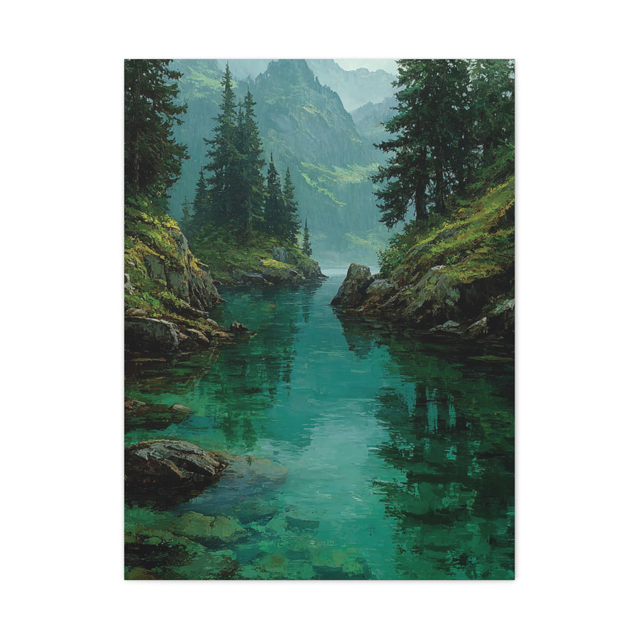 Emerald Mountain Lake Serenity Wall Art & Canvas Print